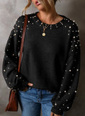 Pearl Detail Round Neck Long Sleeve Sweater by Trendsi