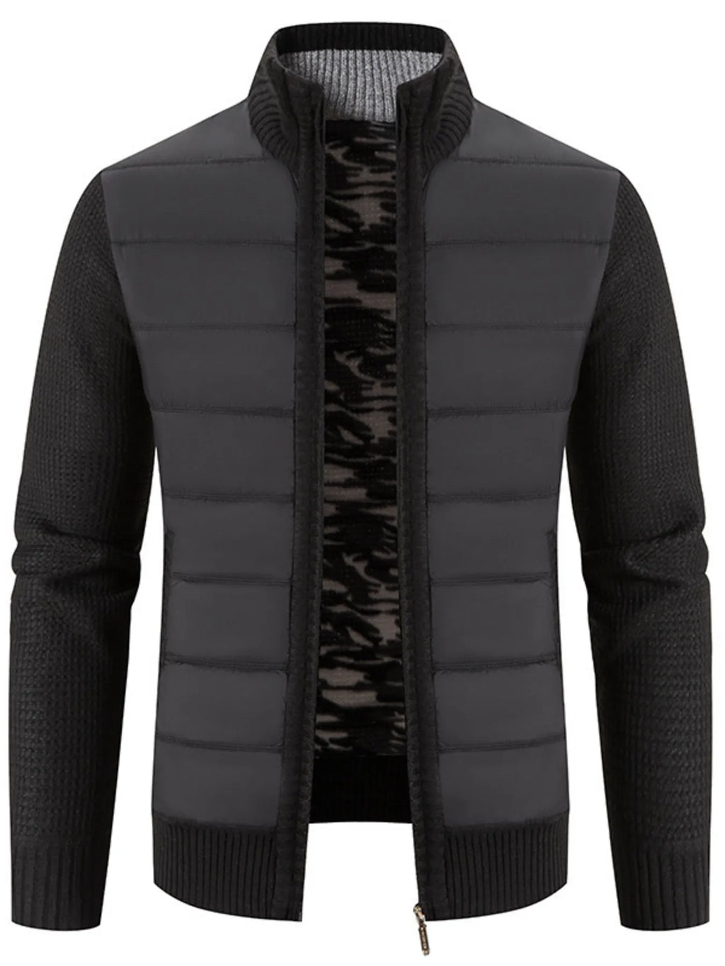 Men's Plus Size Quilted Knit Bomber Jacket with Stand Collar by Trendsi