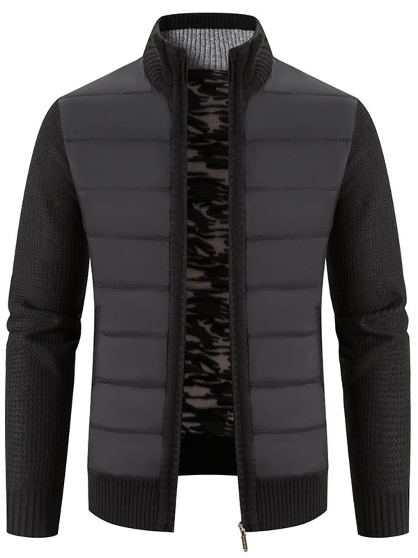 Men's Plus Size Quilted Knit Bomber Jacket with Stand Collar by Trendsi