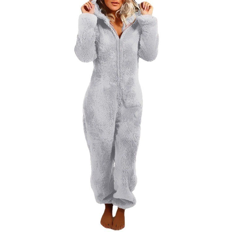 Fleece-lined Thickened Furry Jumpsuit Hooded Pajamas by DC-THE CEO