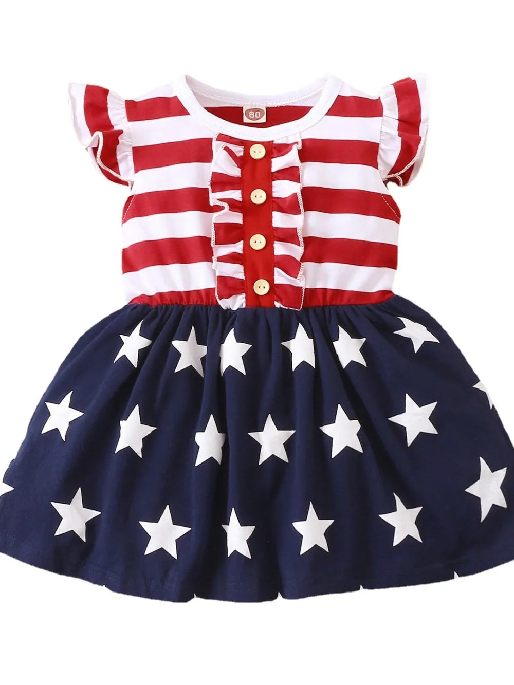 Striped & Stars Ruffled Round Neck Cap Sleeve Dress by Trendsi