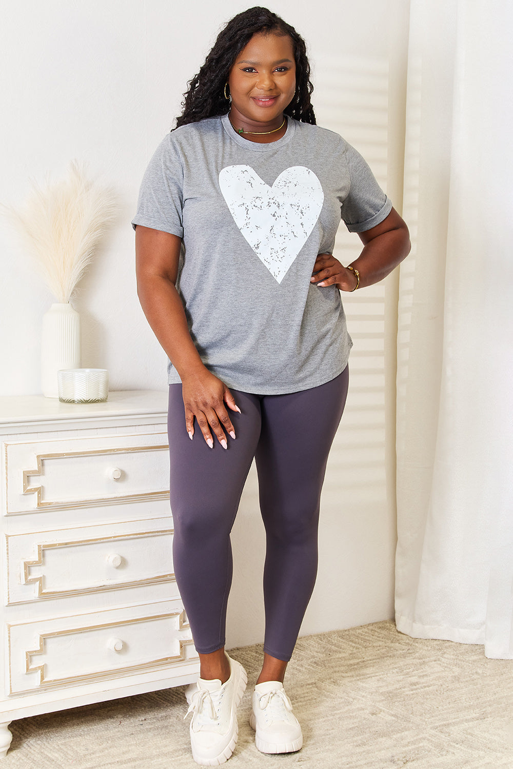 Simply Love Heart Graphic Cuffed Short Sleeve T-Shirt by Trendsi