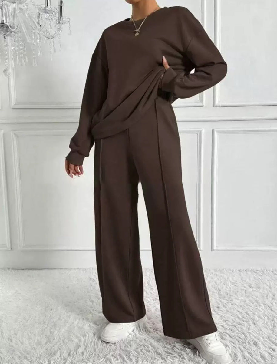 Women's Round Neck Long-sleeved Trousers Temperament Twinset by DC-THE CEO