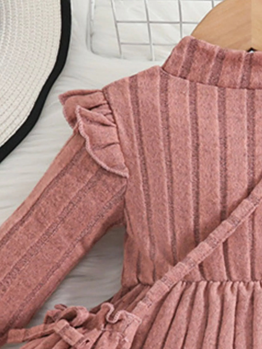 Children's Ribbed Knit Ruffle Trim Dress with Bag by Trendsi