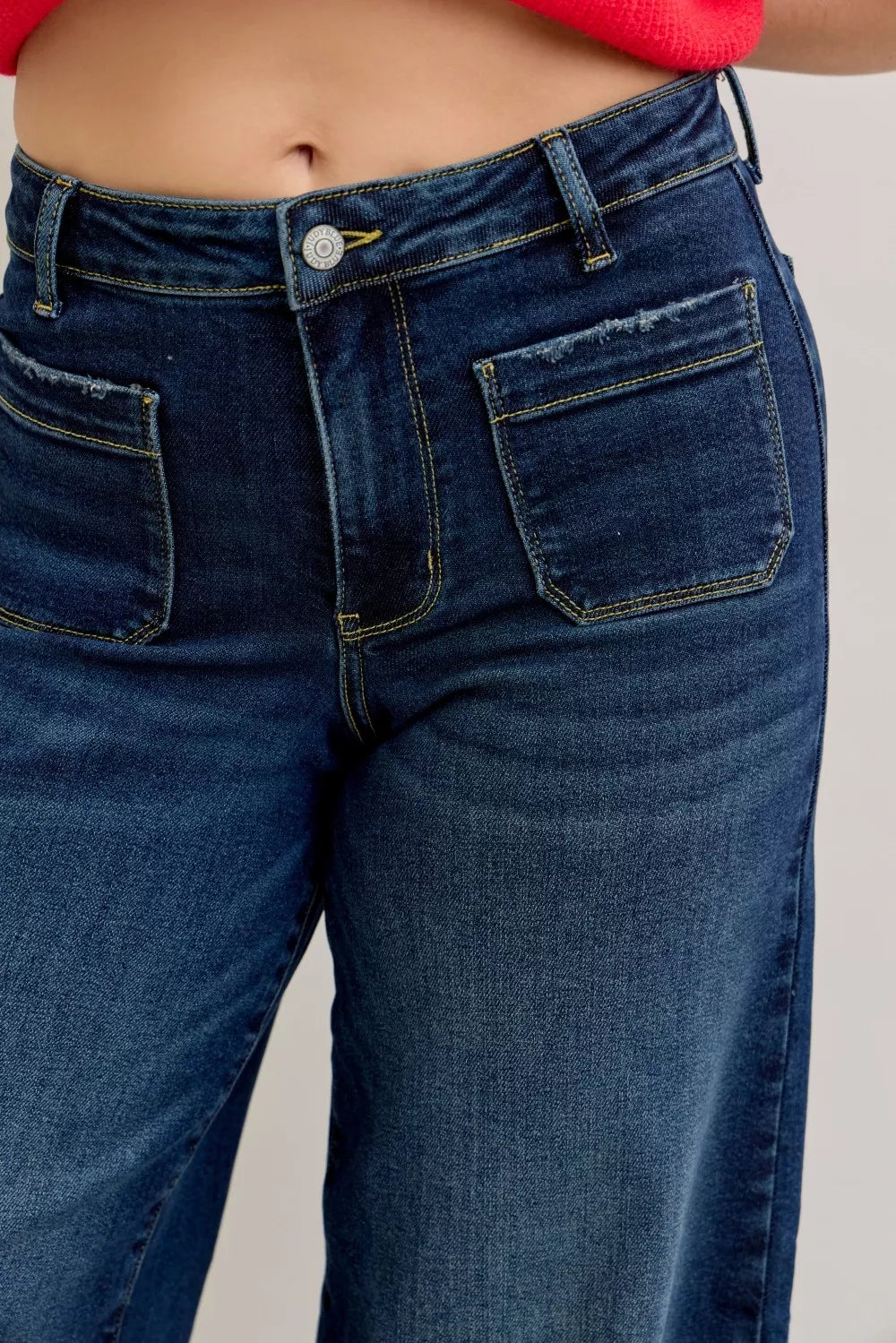 Judy Blue High Waist Palazzo Jeans with Front Patch Pockets by Trendsi