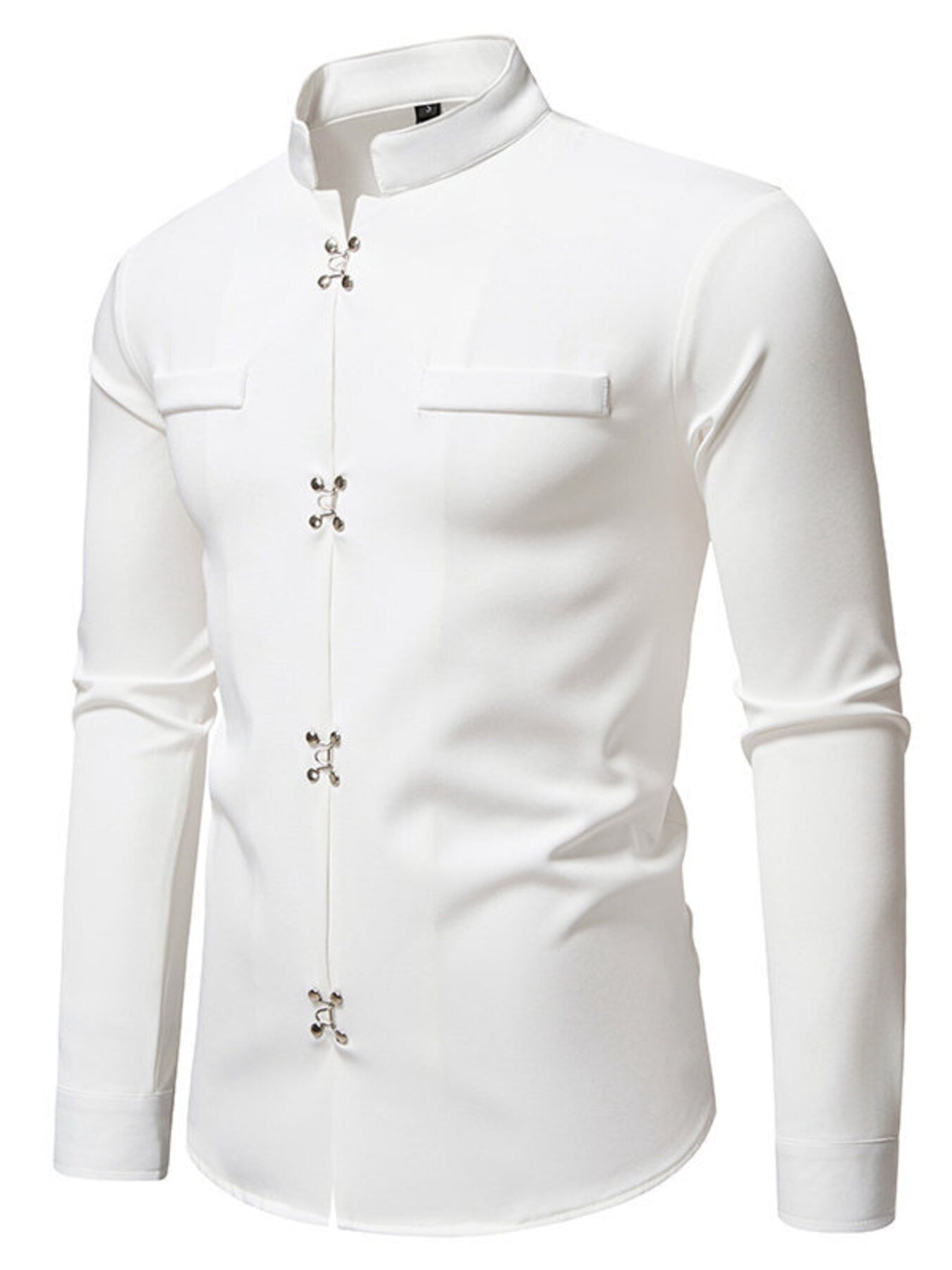 Men's Mandarin Collar Slim Fit Long Sleeve Shirt by Trendsi