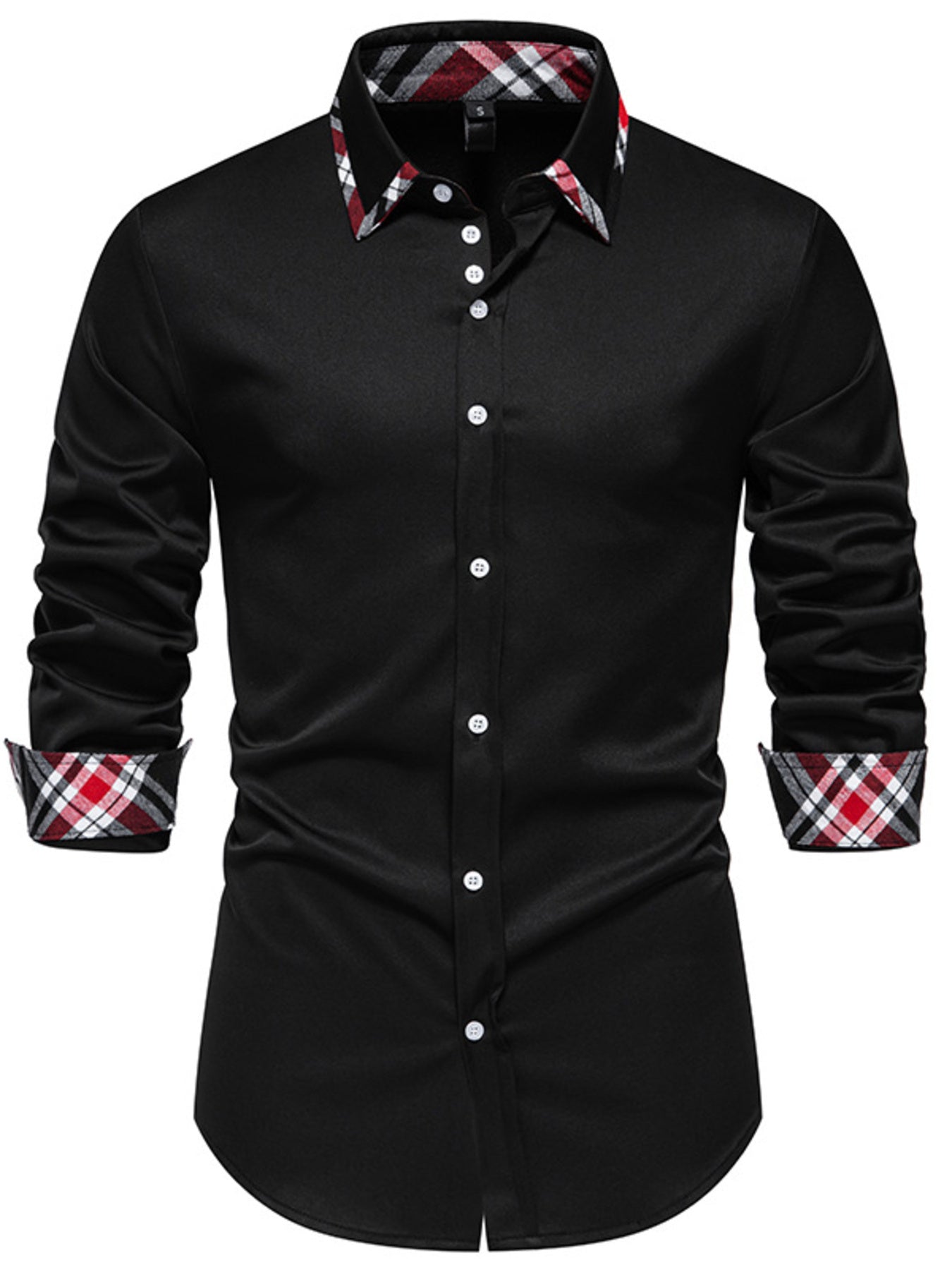 Men's Slim Fit Long Sleeve Plaid Trim Shirt by Trendsi