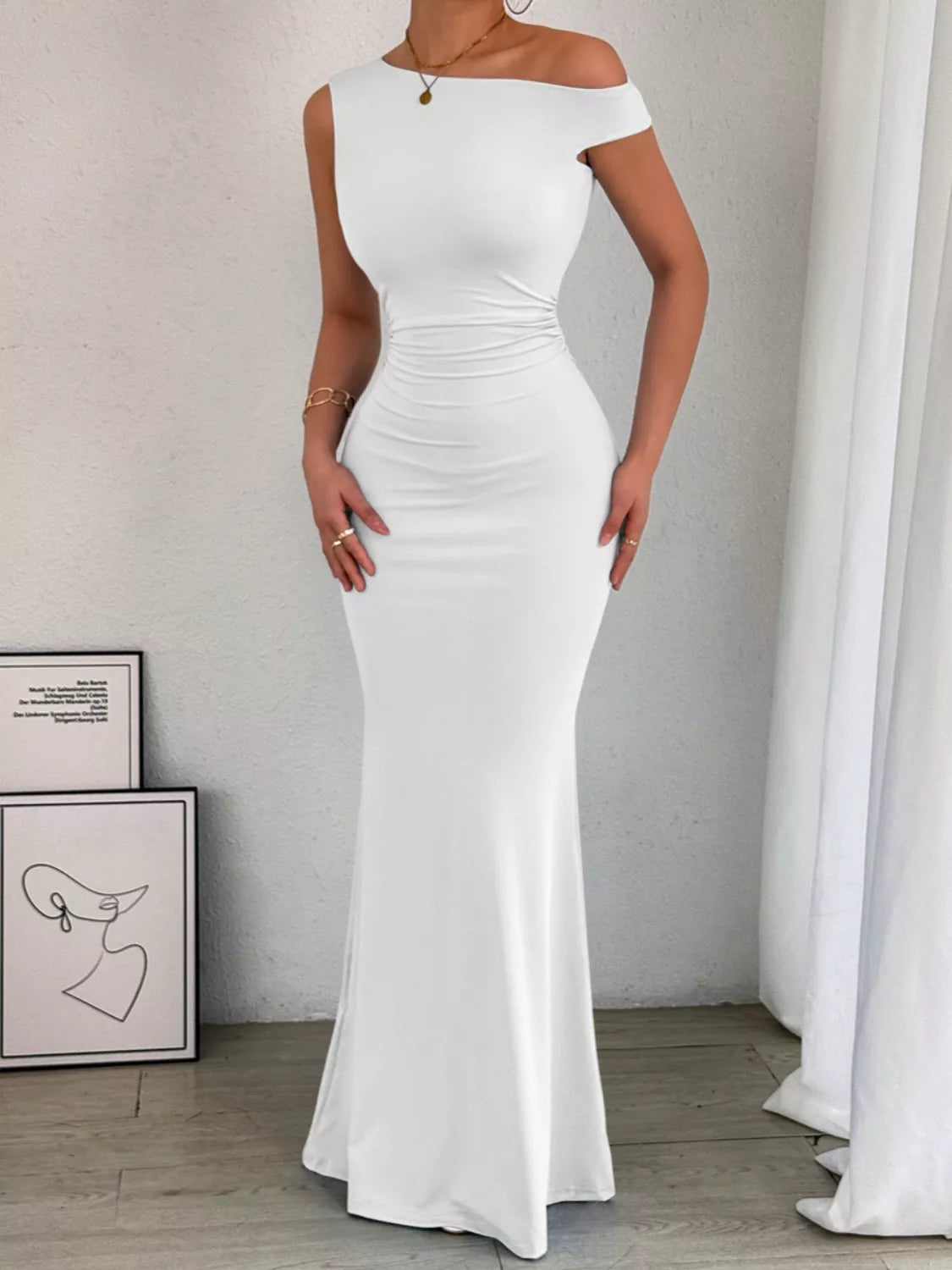One-Shoulder Ruched Bodycon Maxi Dress by Trendsi