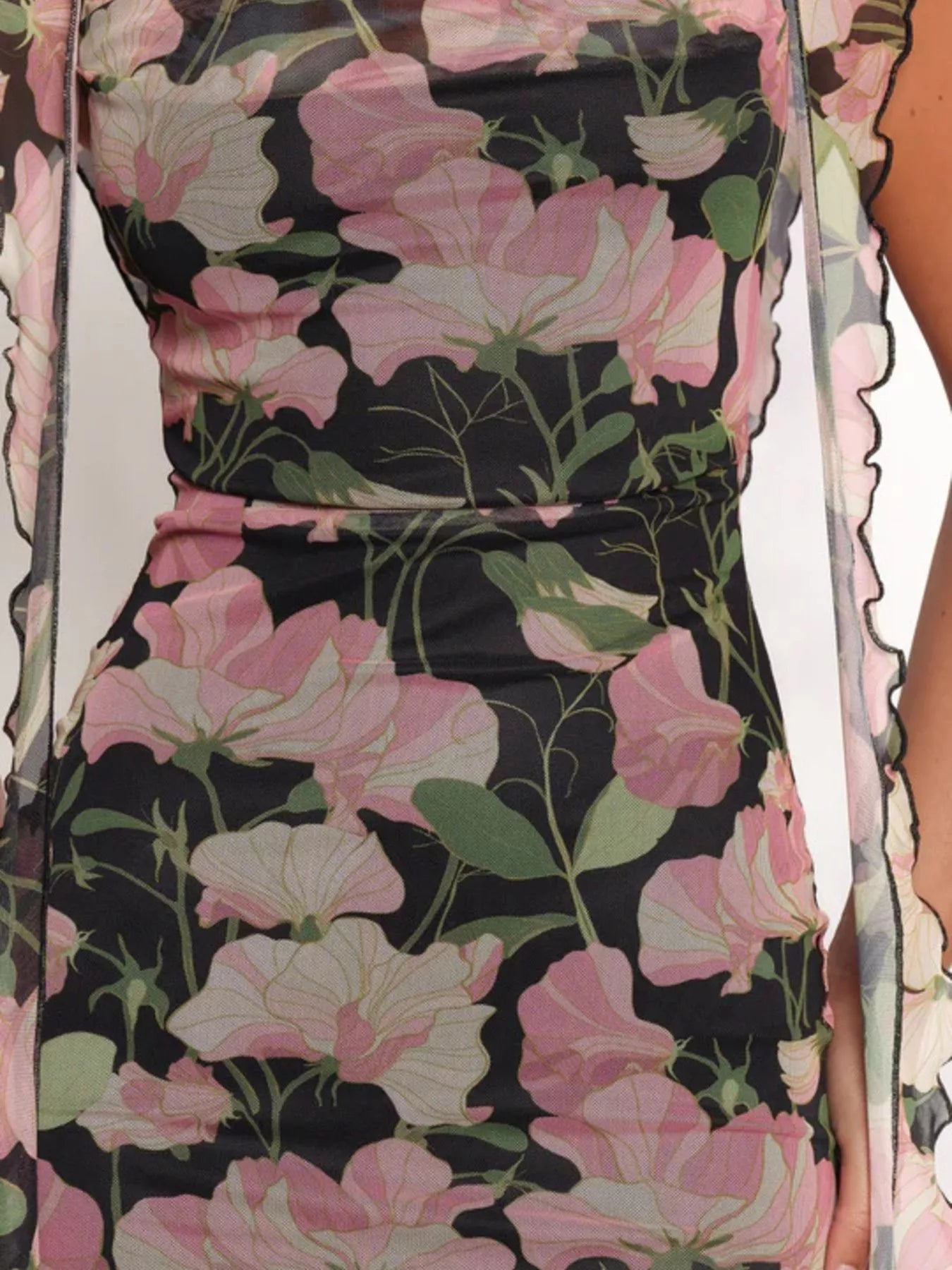 Floral Print Ruffle Trim Bodycon Maxi Dress by Trendsi