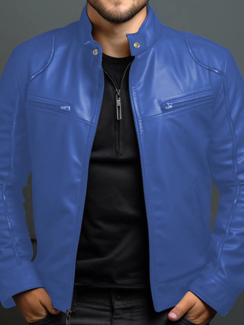 Men's Full Size Leather Motorcycle Jacket with Zipper Front Plus Size by Trendsi