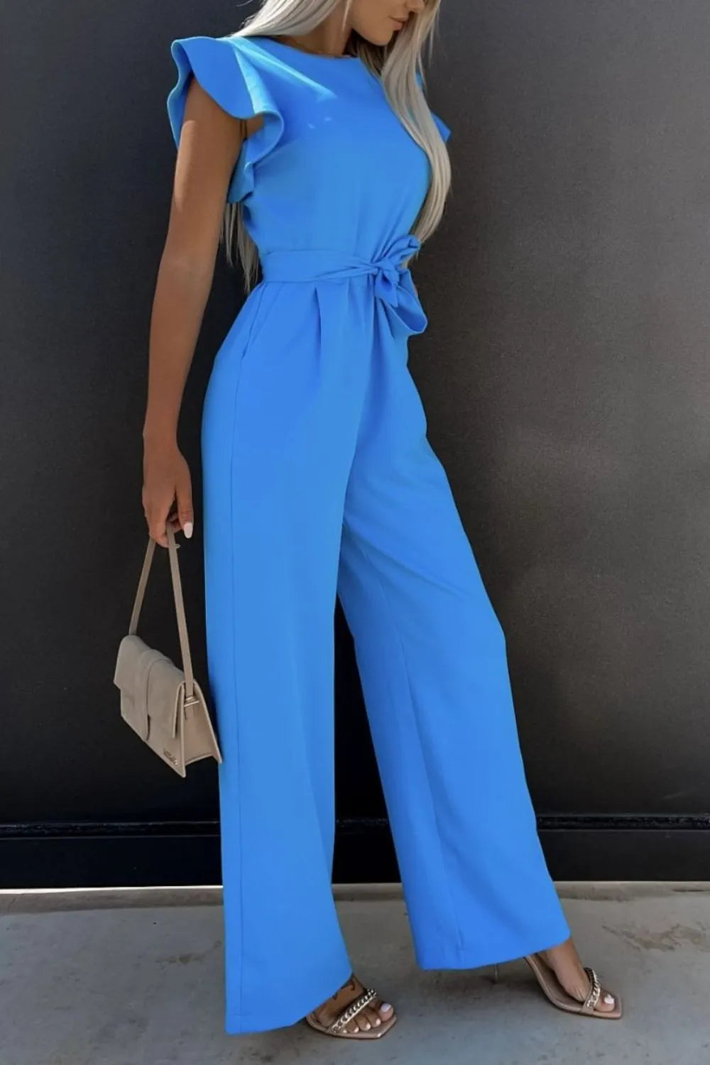Round Neck Cap Sleeve Jumpsuit by Trendsi
