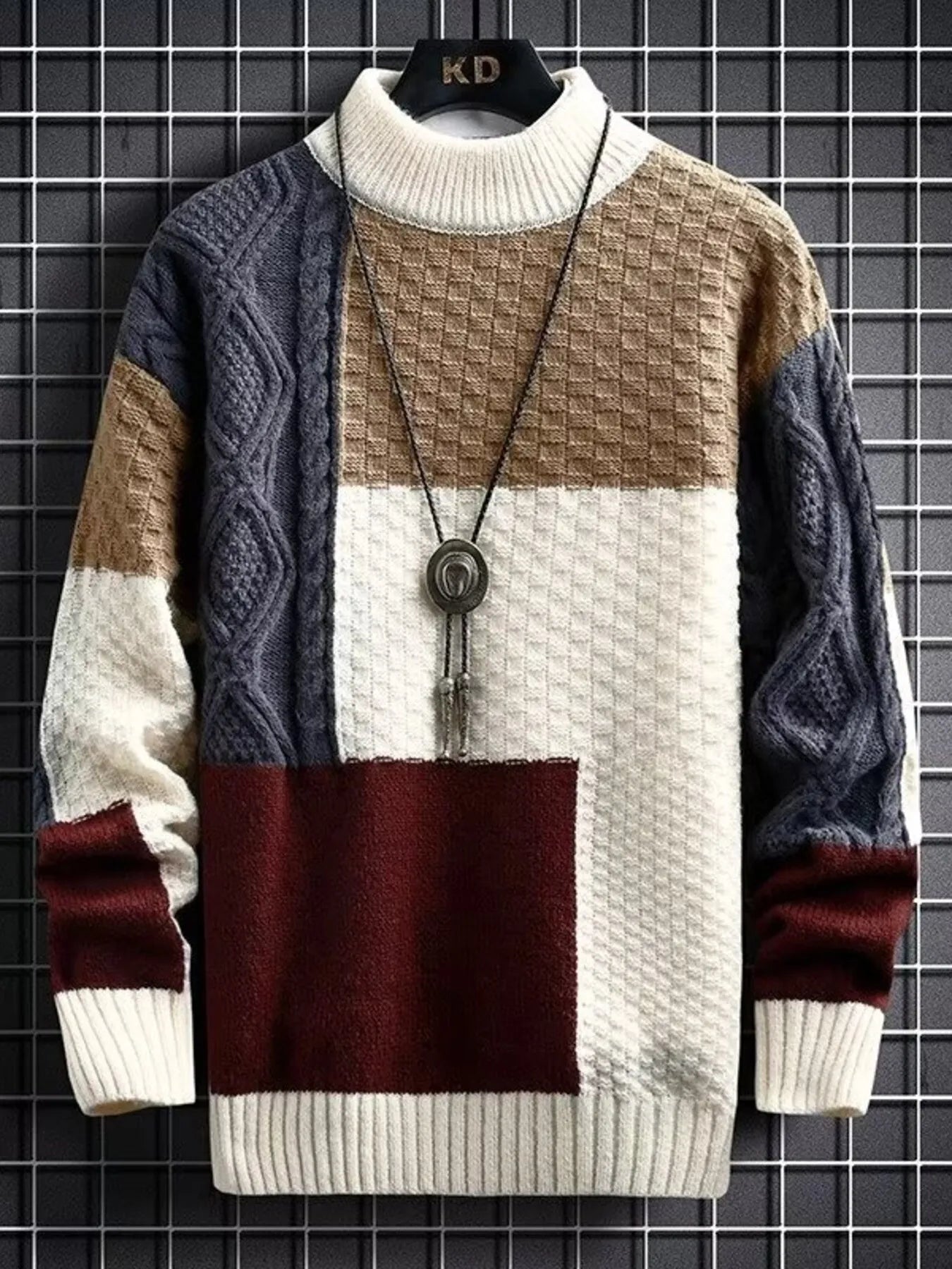 Men's Plus Size Color Block Knitted Pullover by Trendsi
