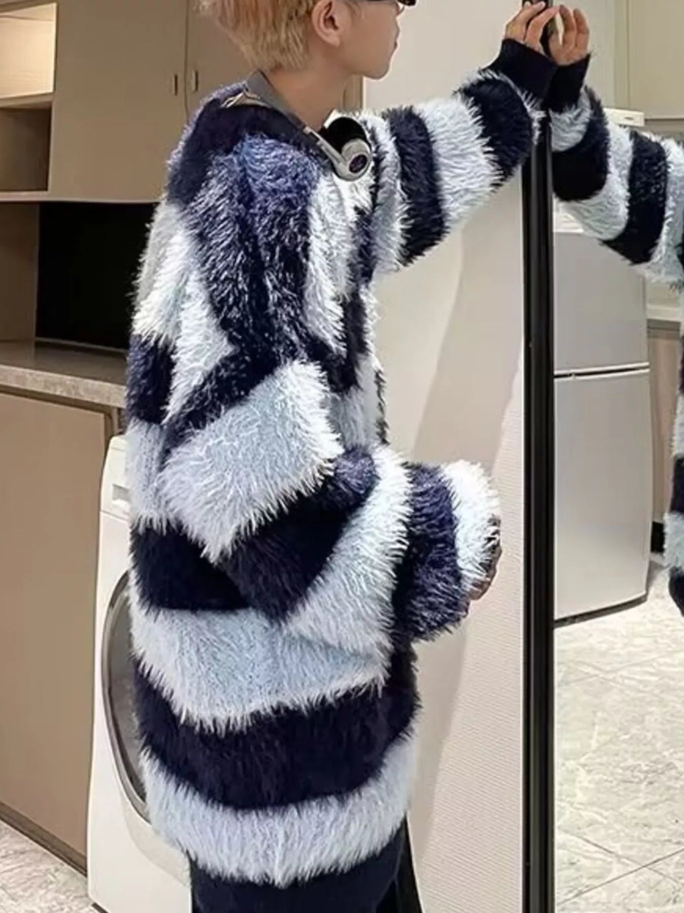Men's Striped Fuzzy Knit Pullover Sweater by Trendsi