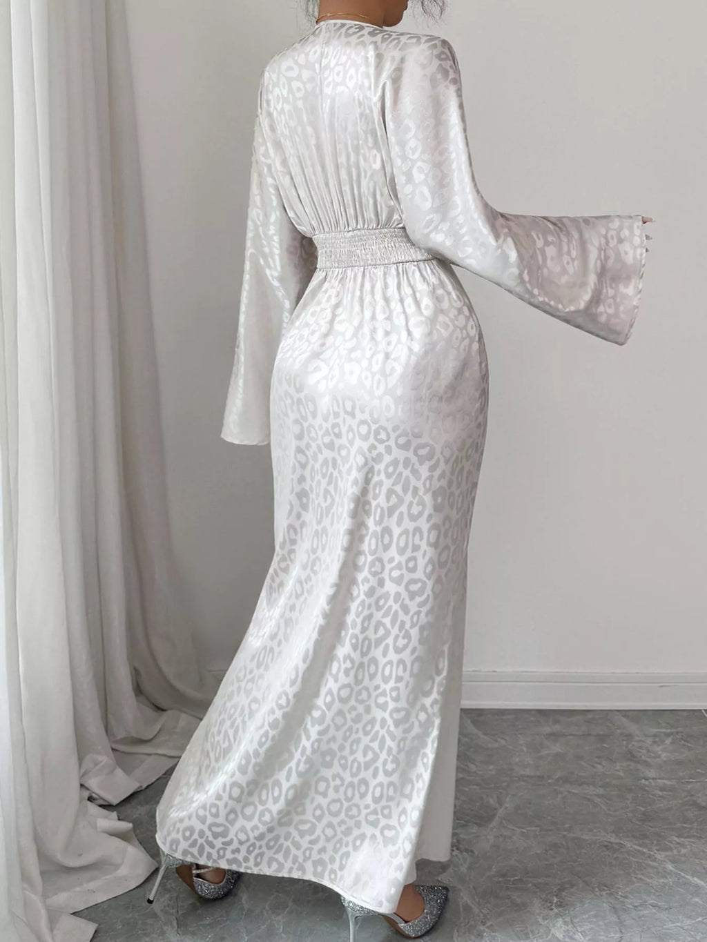 Leopard Surplice Long Sleeve Maxi Dress by Trendsi
