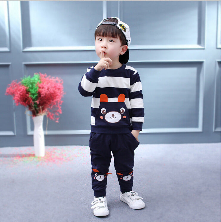 Children's Clothing Suit Boys And Girls Virgin Baby Cartoon Bear Striped Sweater Suit Children by DC-THE CEO