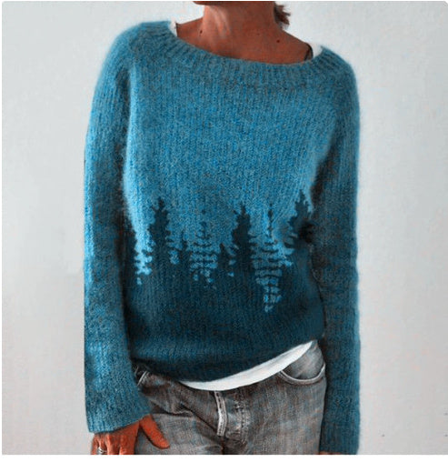 Women's Fashion Round Neck Multicolor Loose Leisure Pullover Knitwear Sweater by DC-THE CEO