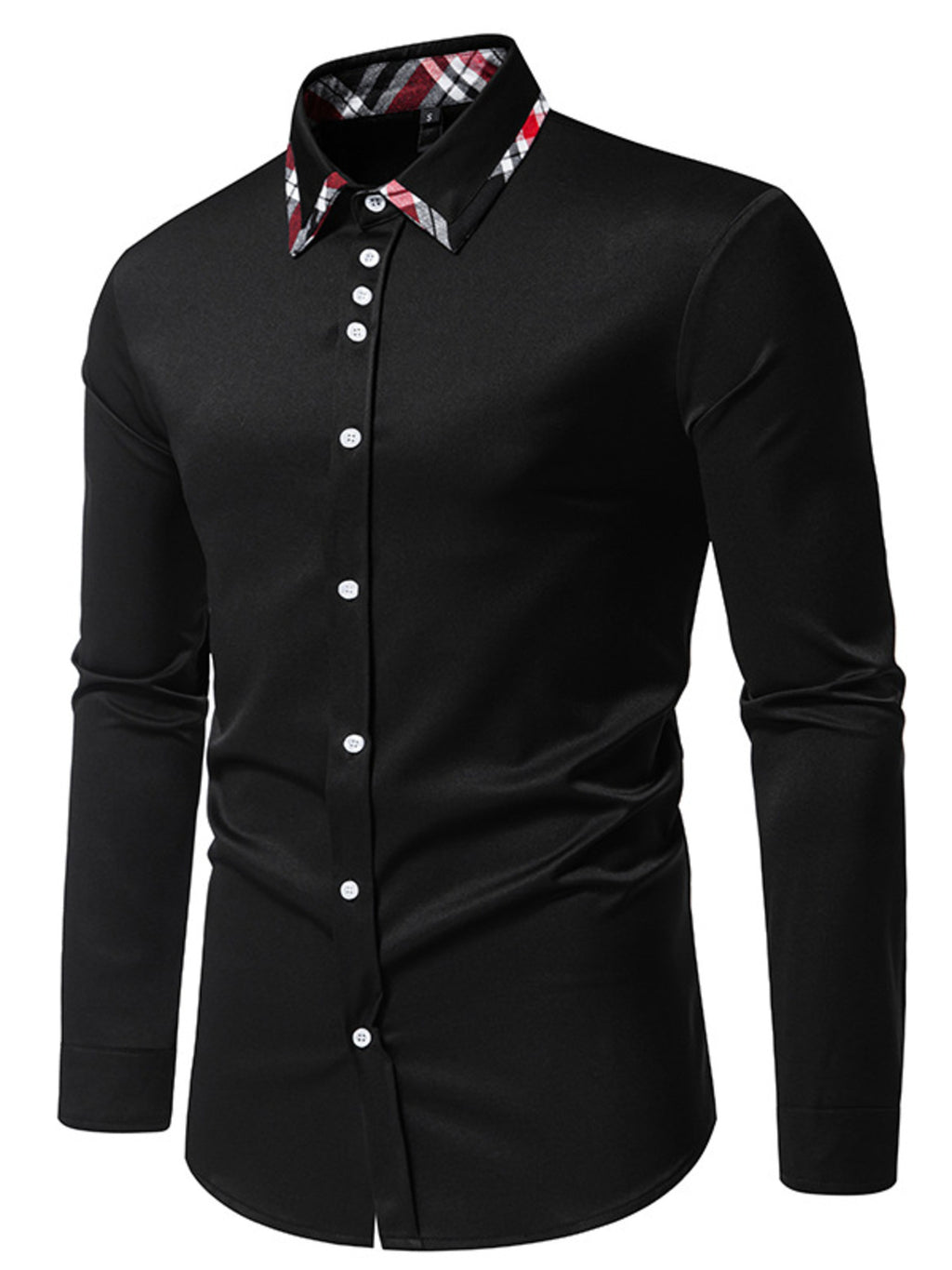 Men's Slim Fit Long Sleeve Plaid Trim Shirt by Trendsi