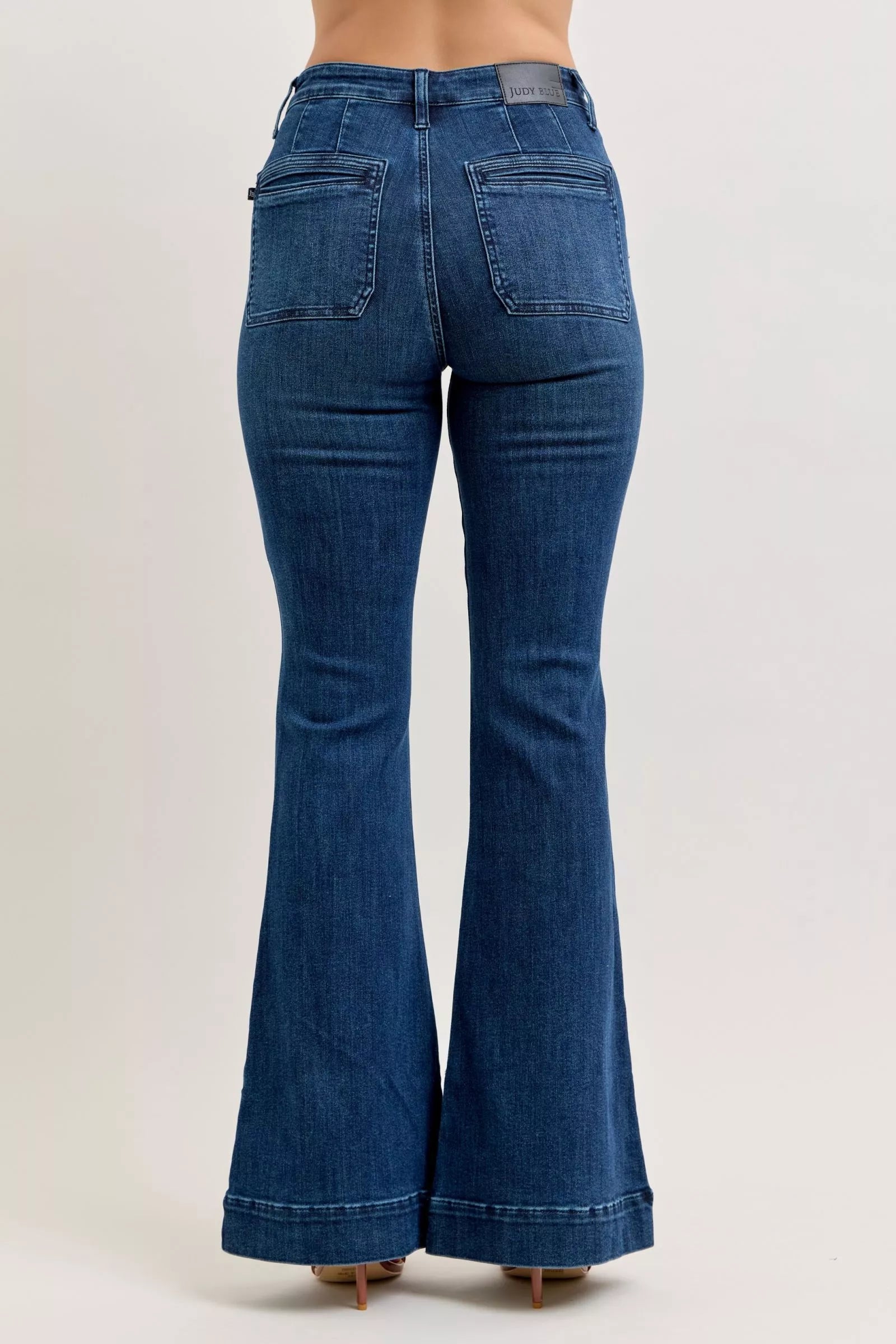 Judy Blue High-Waisted Flare Jeans with Front Pockets by Trendsi