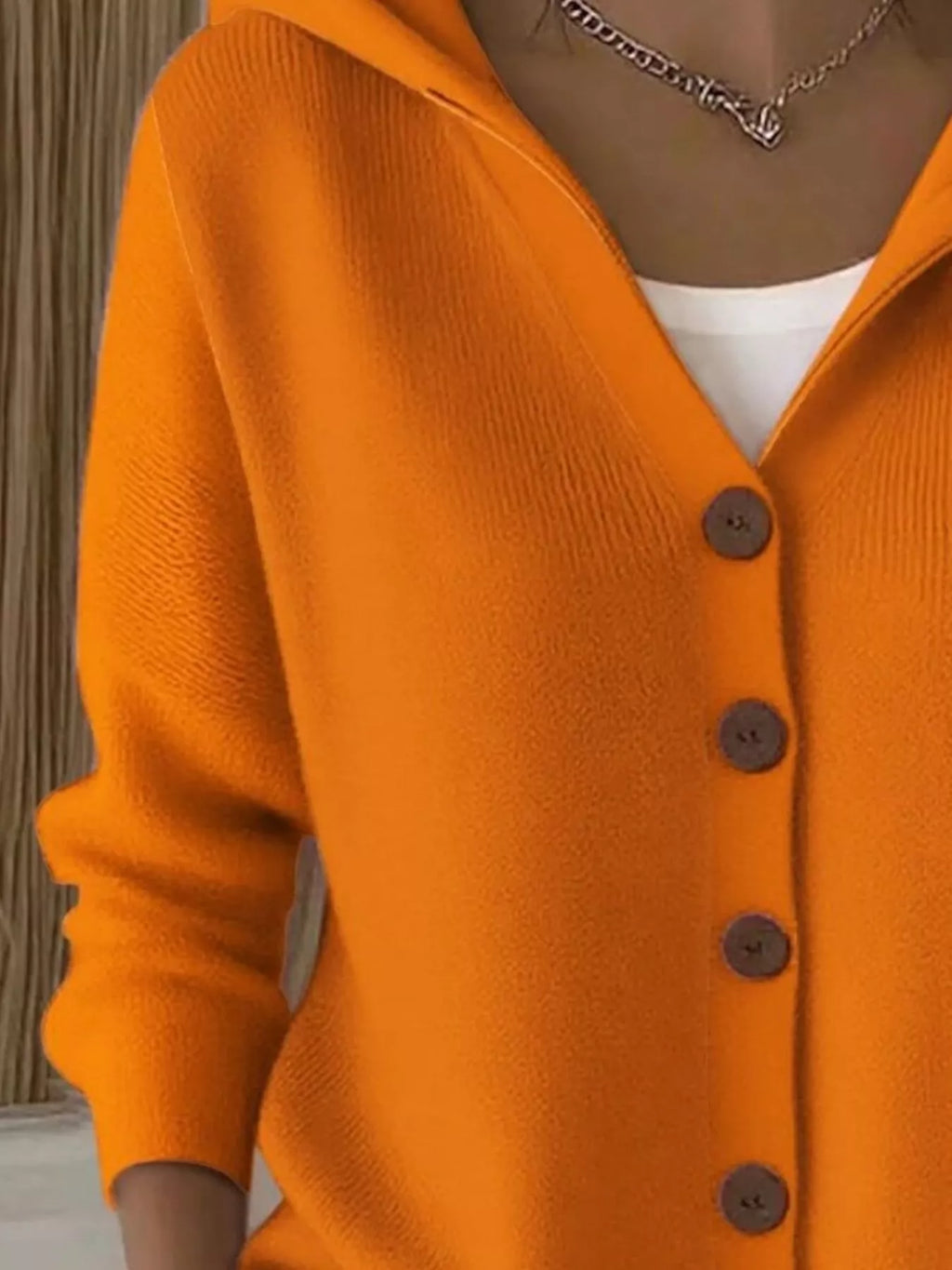 Full Size Hooded Button-Front Soft Knit Cardigan Plus Size by Trendsi