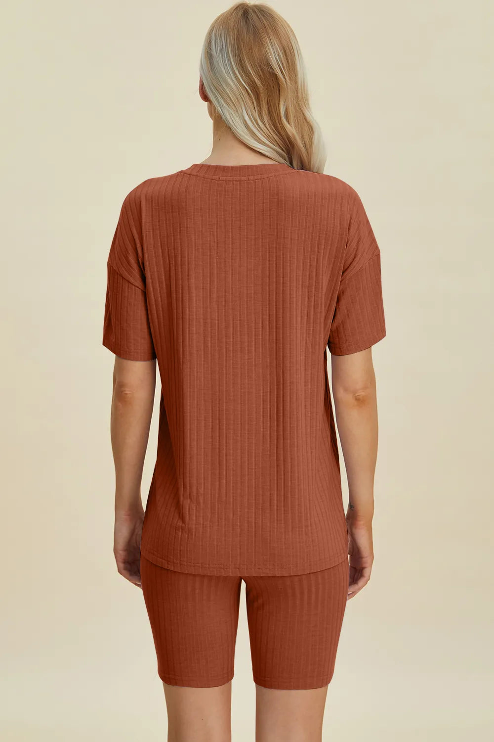 Basic Bae Full Size Ribbed V-Neck Short Sleeve Top and Shorts Set by Trendsi