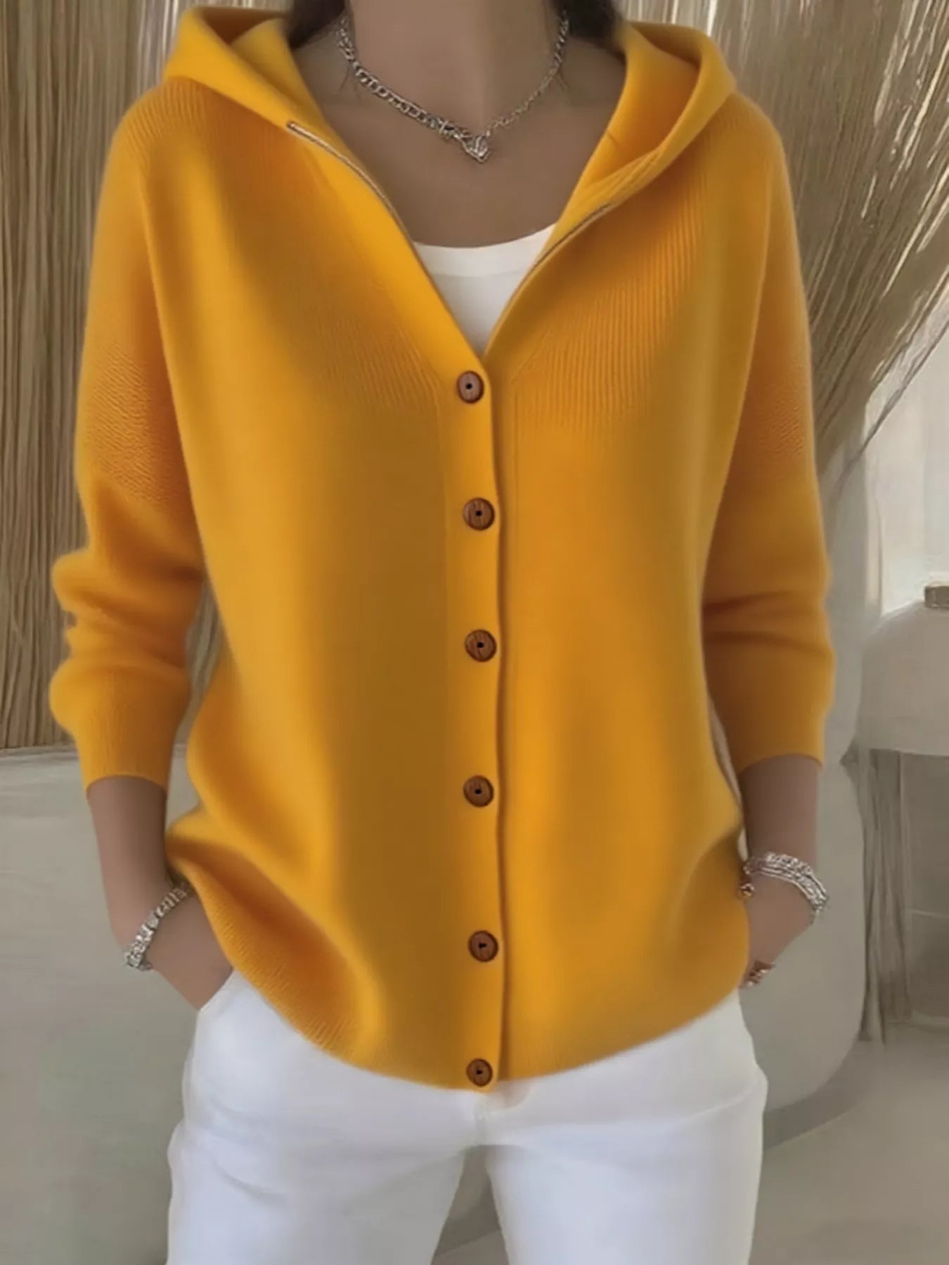 Full Size Hooded Button-Front Soft Knit Cardigan Plus Size by Trendsi