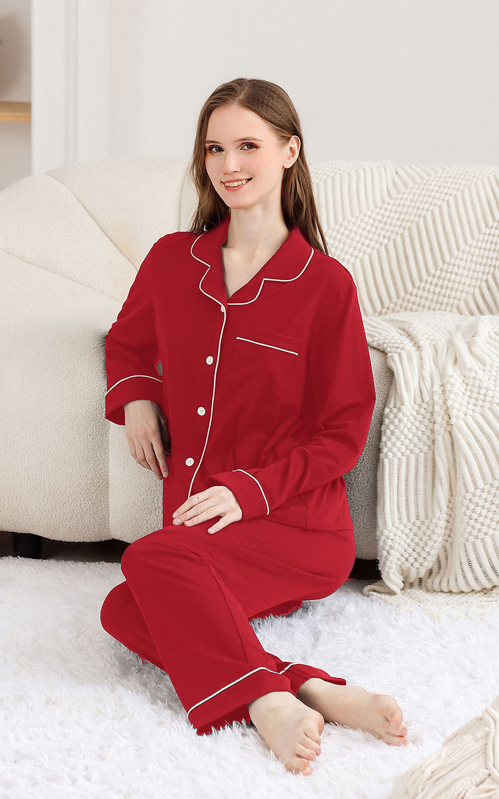 RONGTAI Cotton Womens Pajama Sets Comfy Fall Winter Pajama Set Long Sleeve Sleepwear 2 Pcs Pjs Nightwear S-XXL