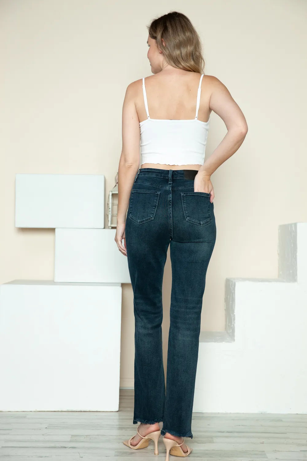 Judy Blue Full Size Button Fly Hem Destroy Straight Jeans by Trendsi