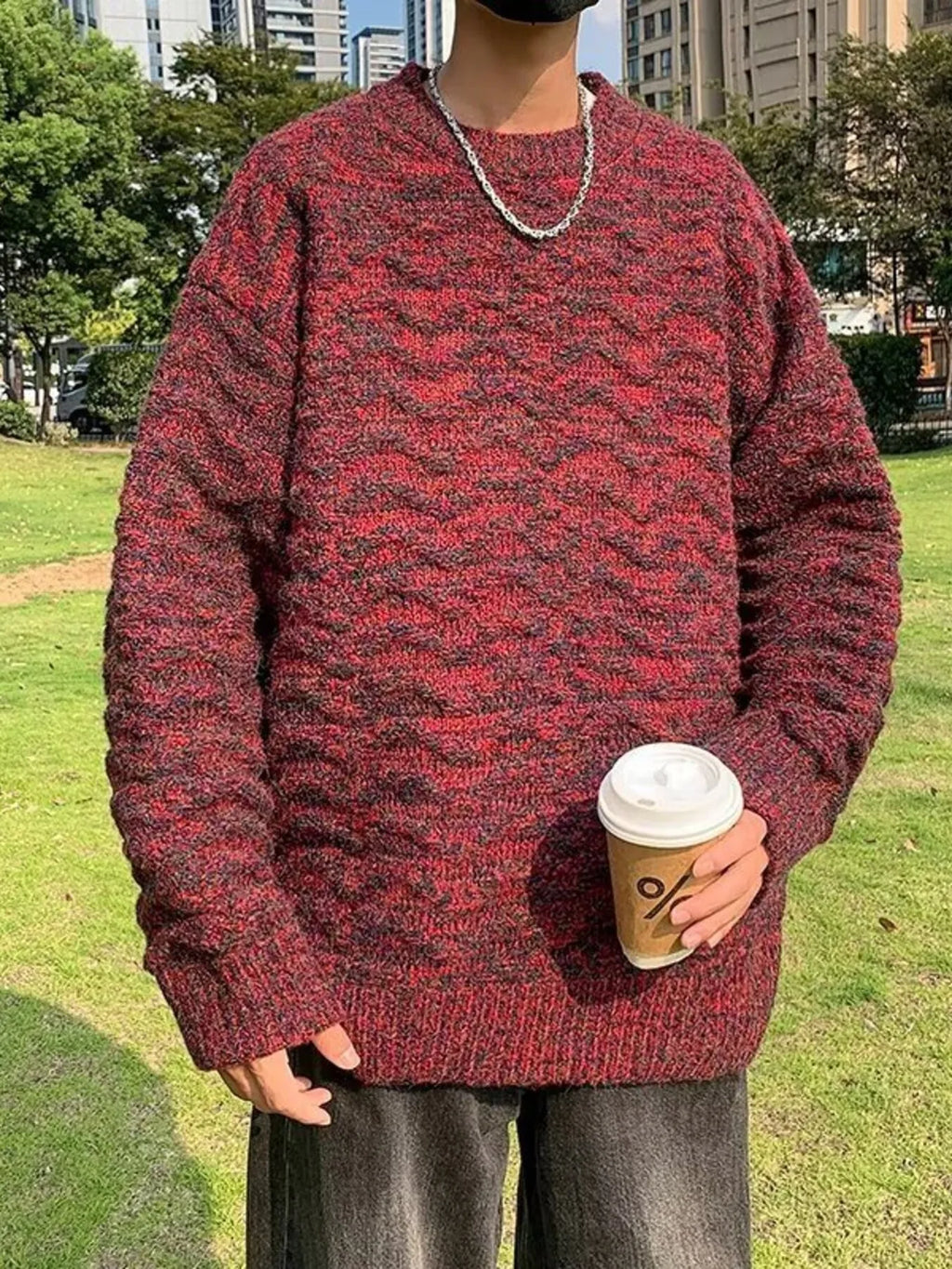 Men's Textured Knit Pullover Sweater by Trendsi