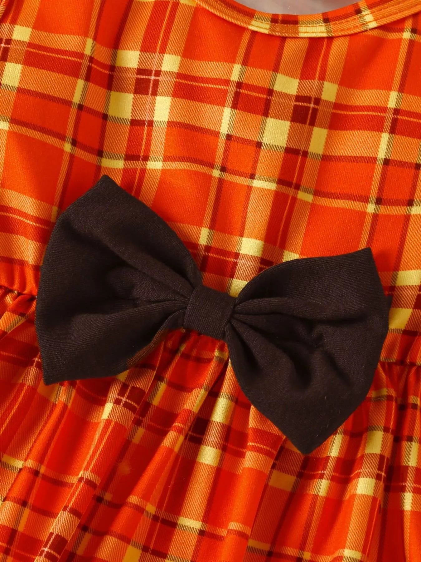 Children's Plaid Turkey Embroidered Bowknot Dress 3 Piece Set by Trendsi
