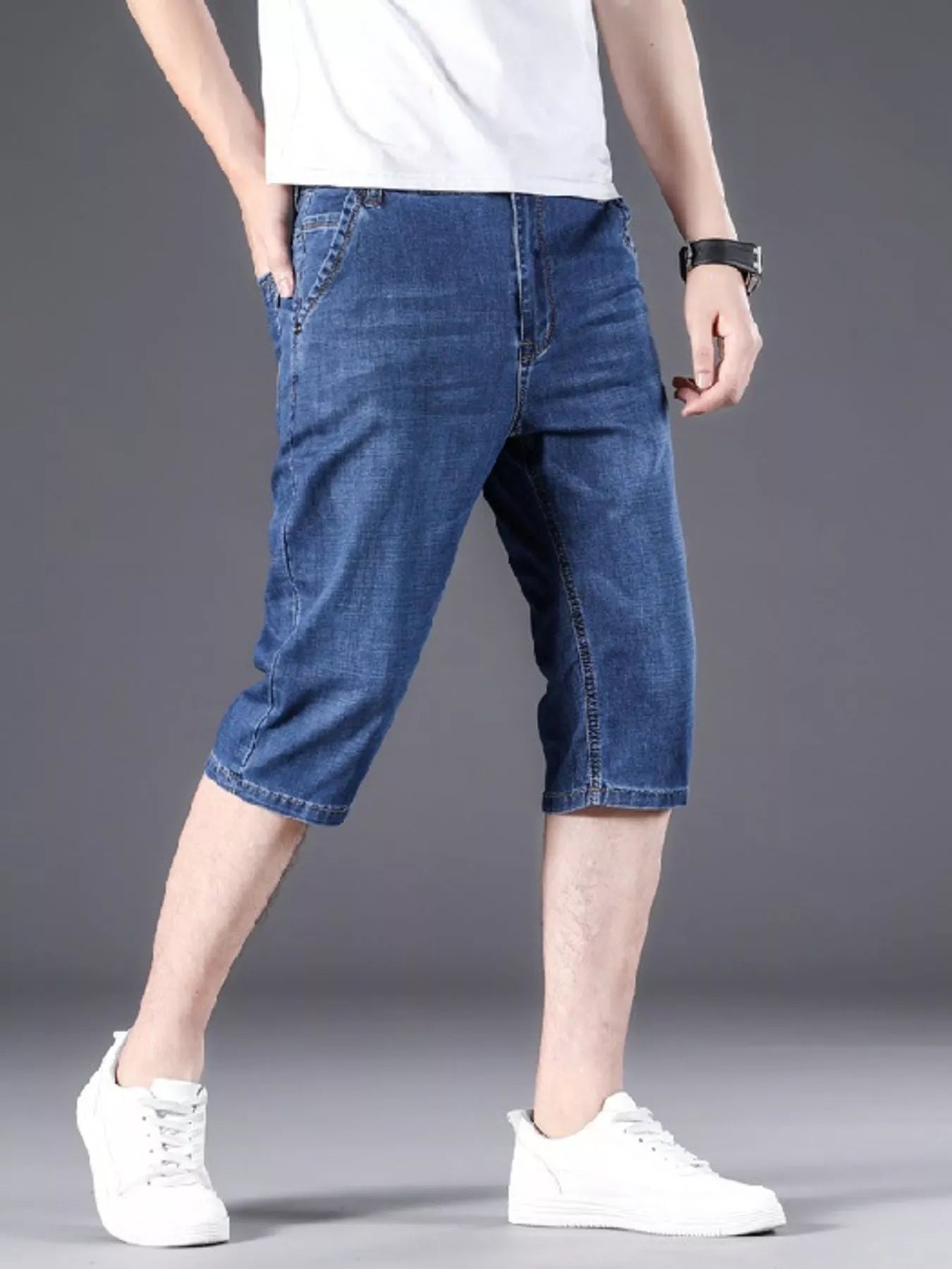 Men's Wash Denim Shorts with Relaxed Fit by Trendsi
