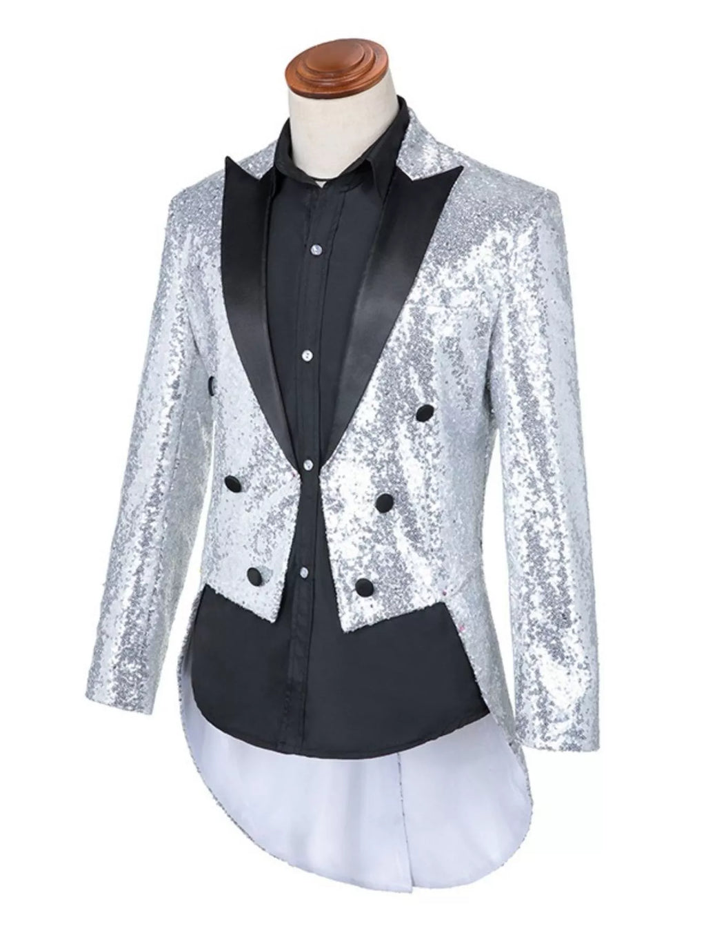 Men's Plus Size Sequin Button Up Long Sleeve Tailcoat Blazer by Trendsi