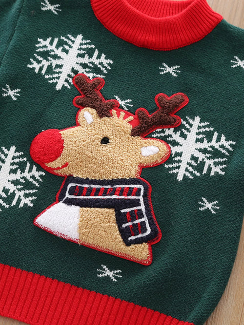 Children's Christmas Reindeer Snowflake Knitted Sweater by Trendsi