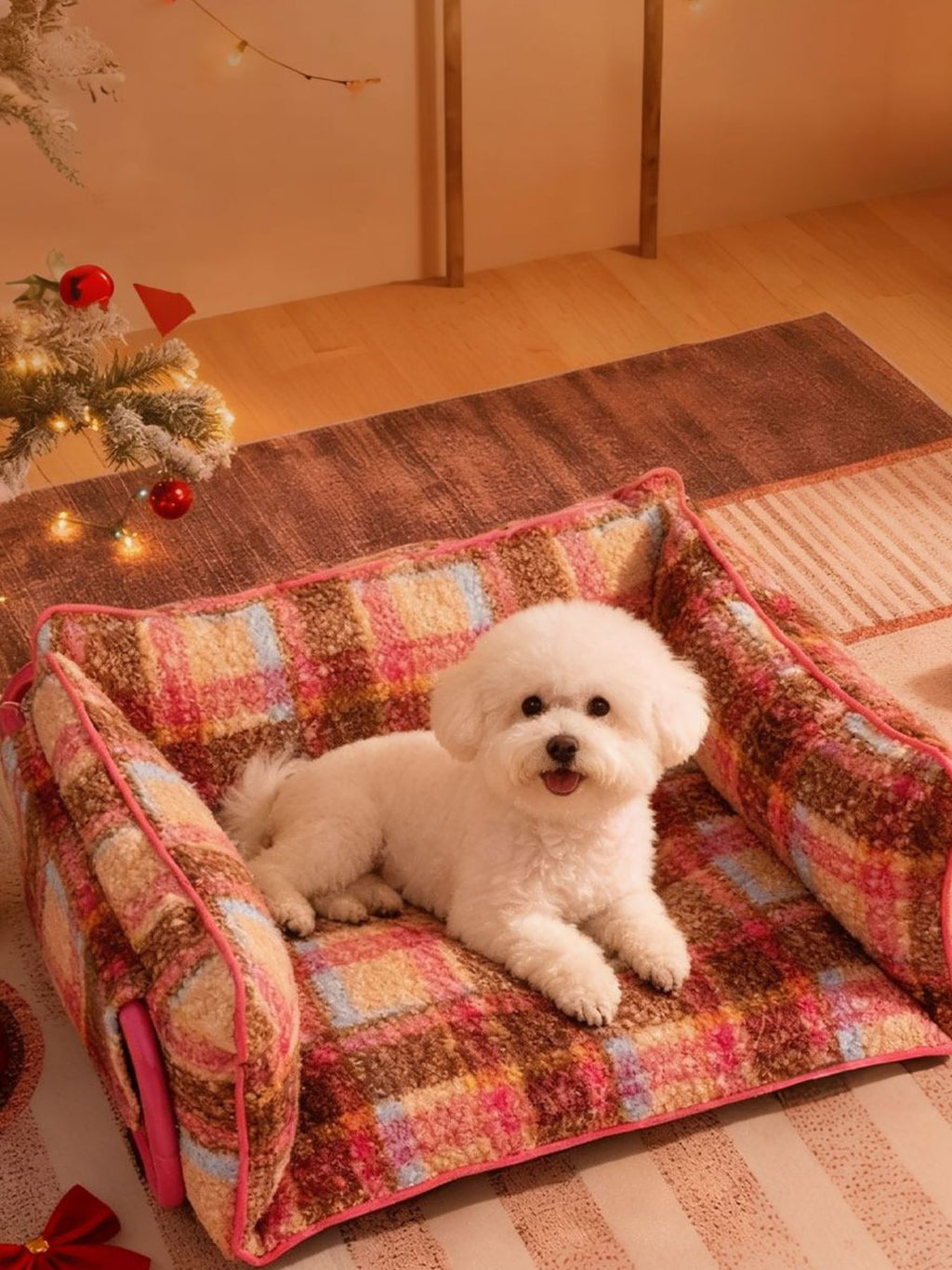 Plaid Pattern Plush Sofa Pet Bed by Trendsi