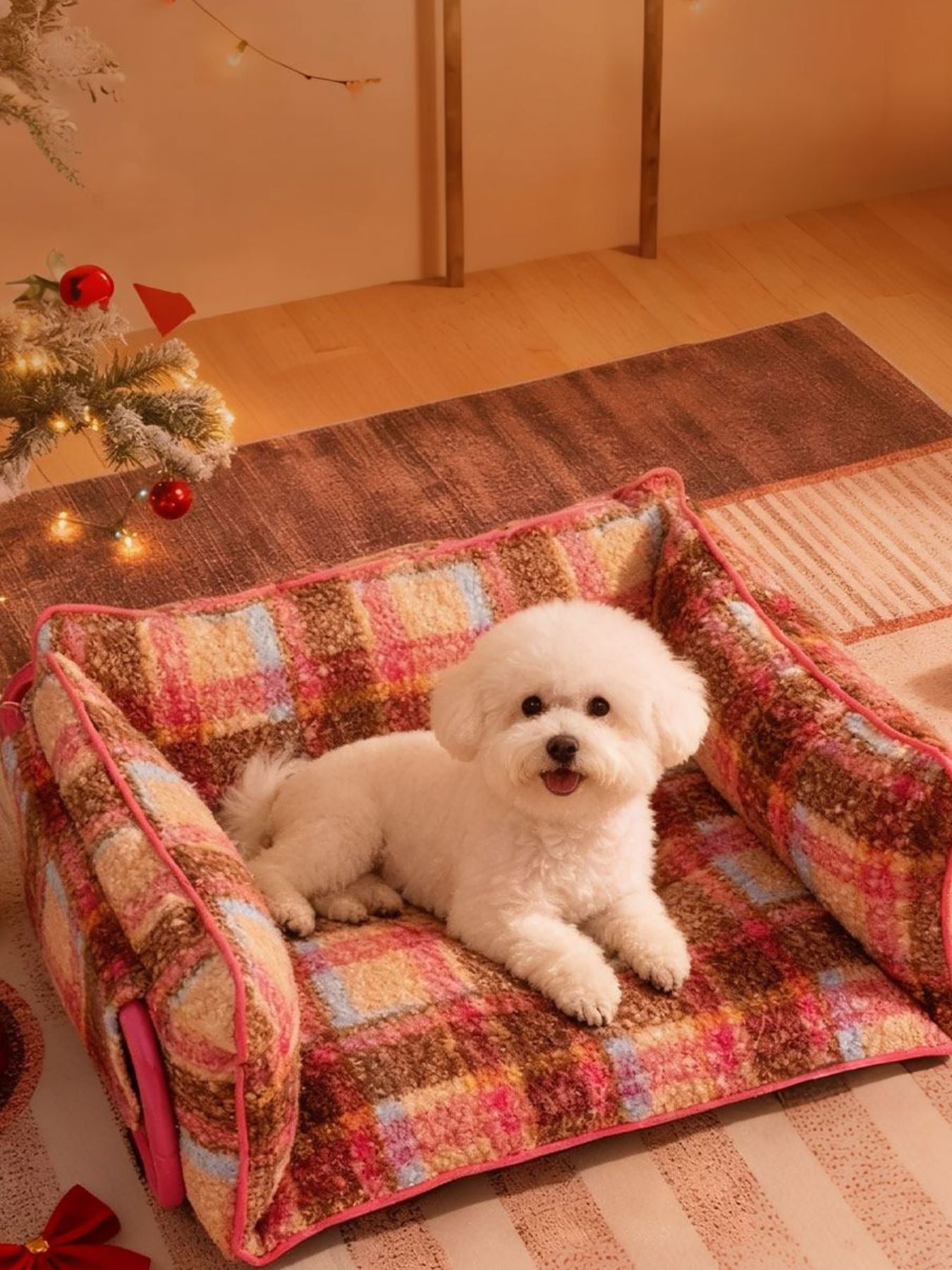 Plaid Pattern Plush Sofa Pet Bed by Trendsi