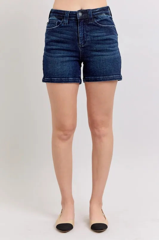 Judy Blue Full Size High Waist Back Flap Pocket Denim Shorts Plus Size by Trendsi