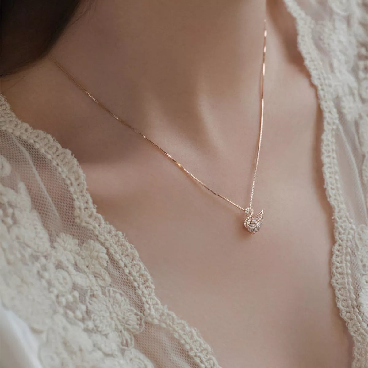 925 Sterling Silver Zircon Pendant Necklace by Trendsi