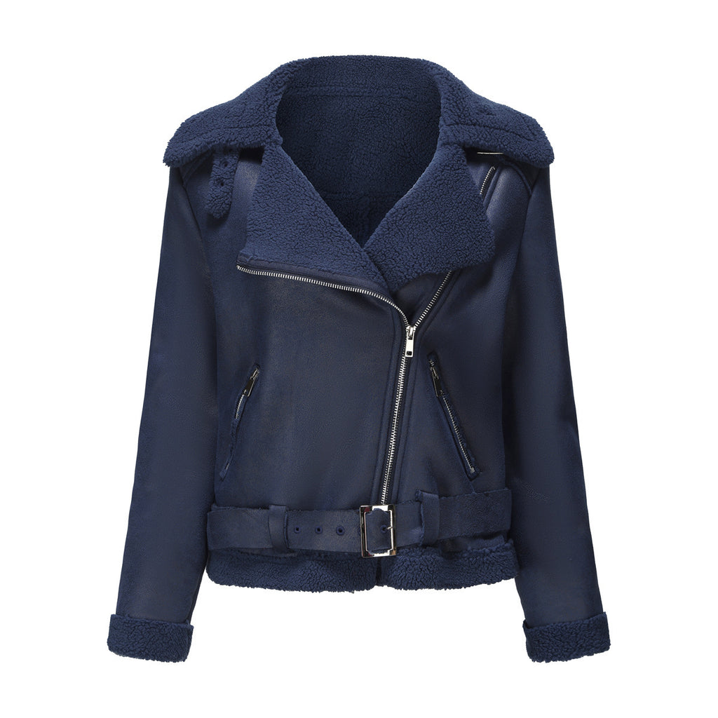 Women's Belt Turn-down Collar Coat by DC-THE CEO