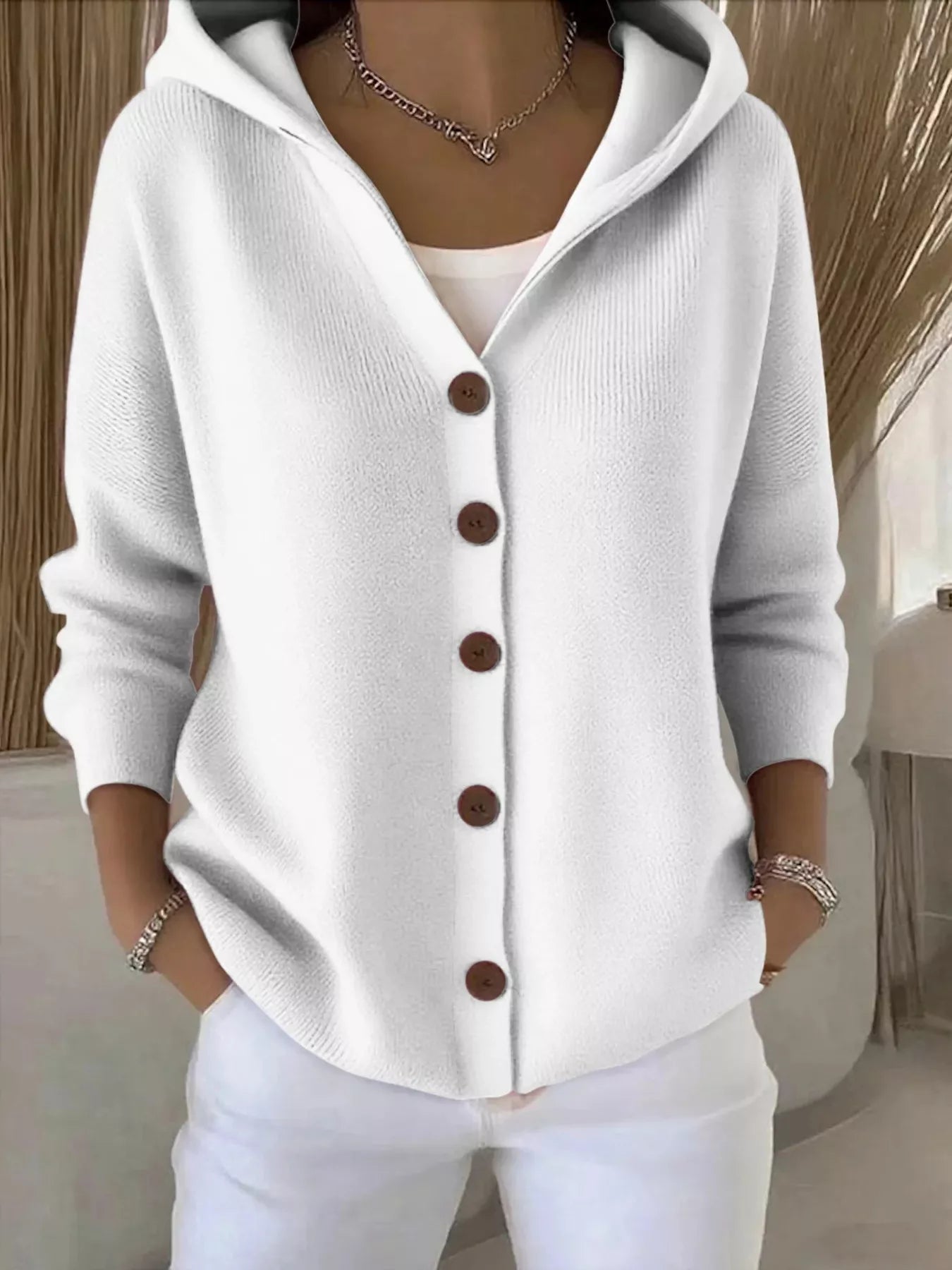 Full Size Hooded Button-Front Soft Knit Cardigan Plus Size by Trendsi
