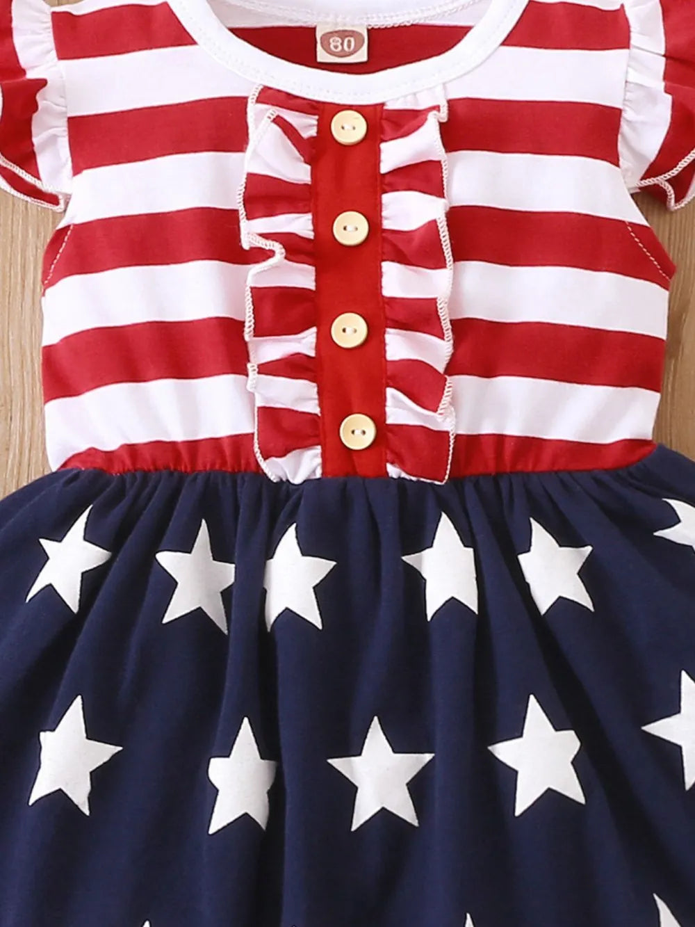 Striped & Stars Ruffled Round Neck Cap Sleeve Dress by Trendsi
