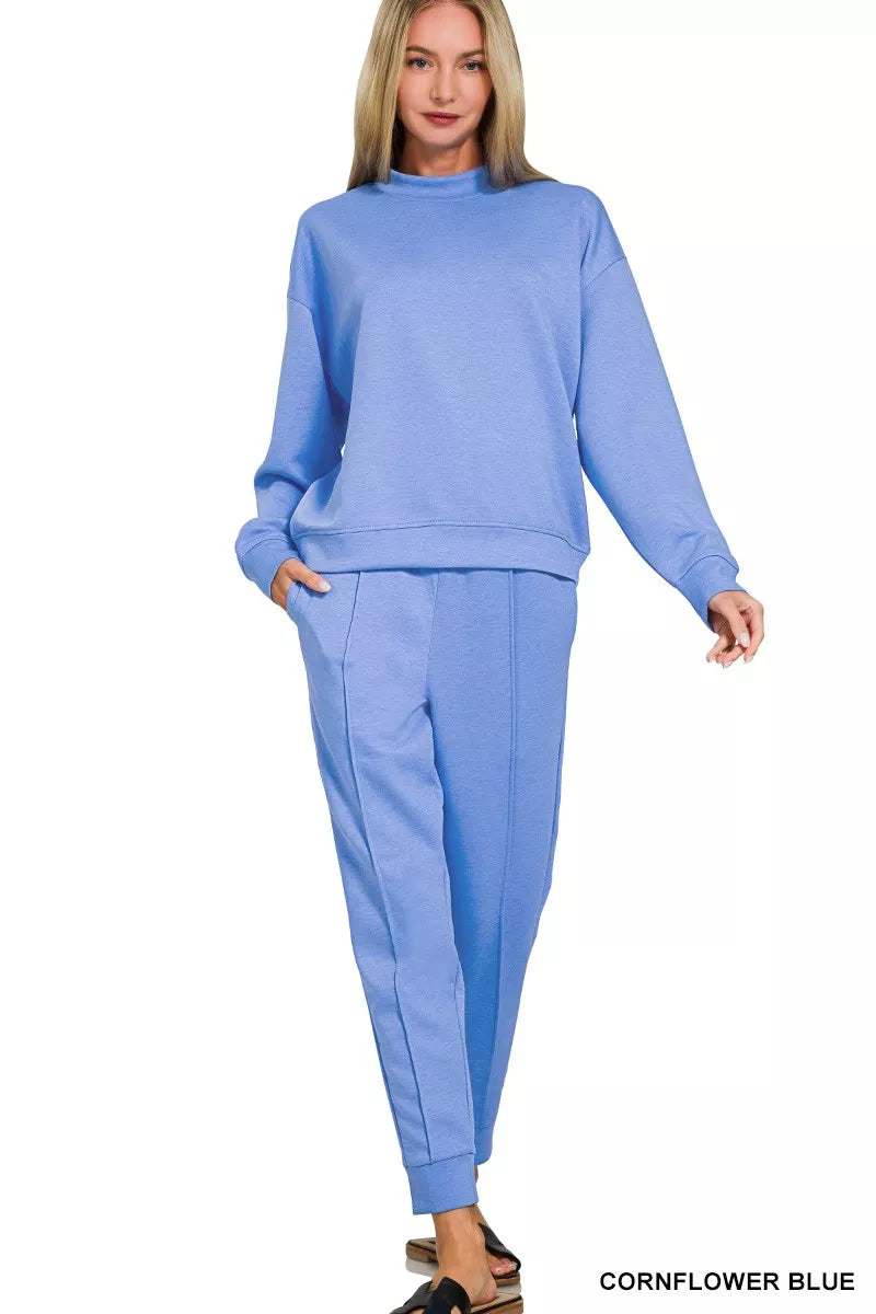 Zenana Scuba Mock Neck Sweatshirt and Joggers Set by Trendsi
