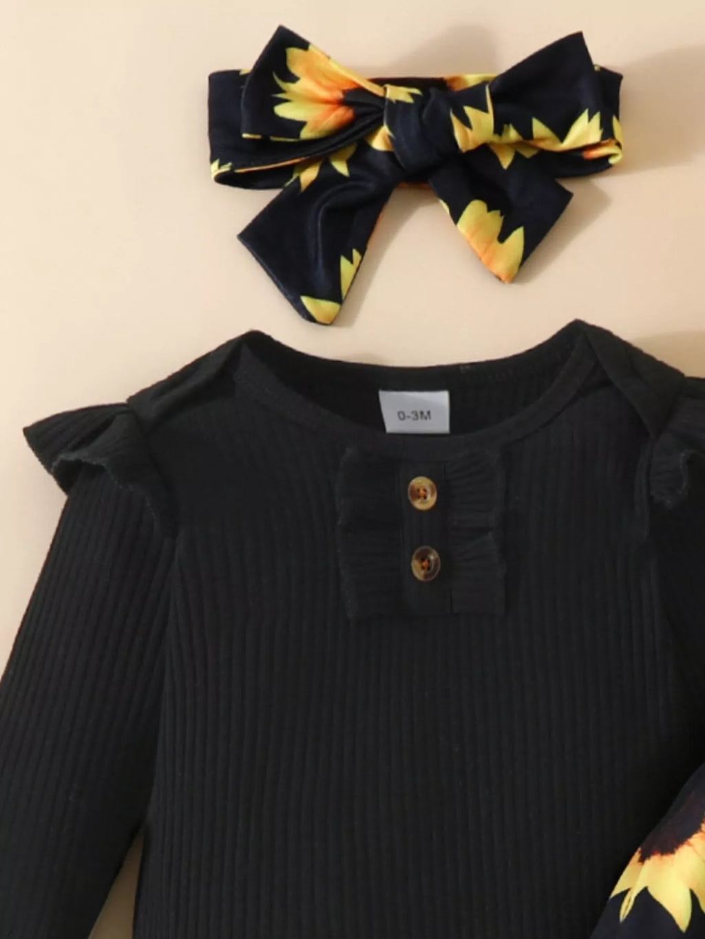 Children's Ruffled Ribbed Top and Sunflower Pants Set by Trendsi