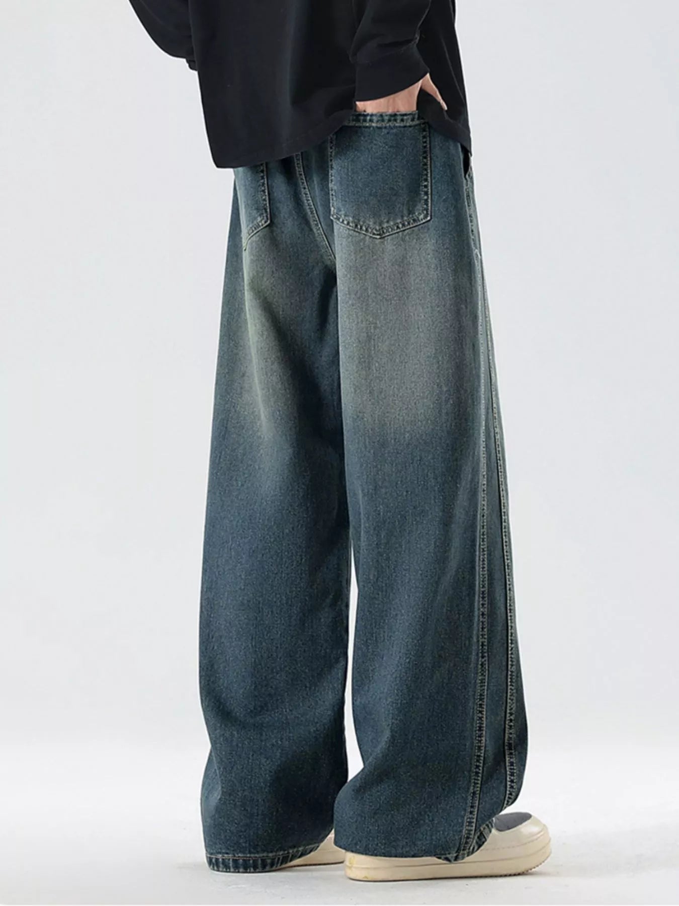 Men's Full Size Wash Wide Leg Jeans Plus Size by Trendsi