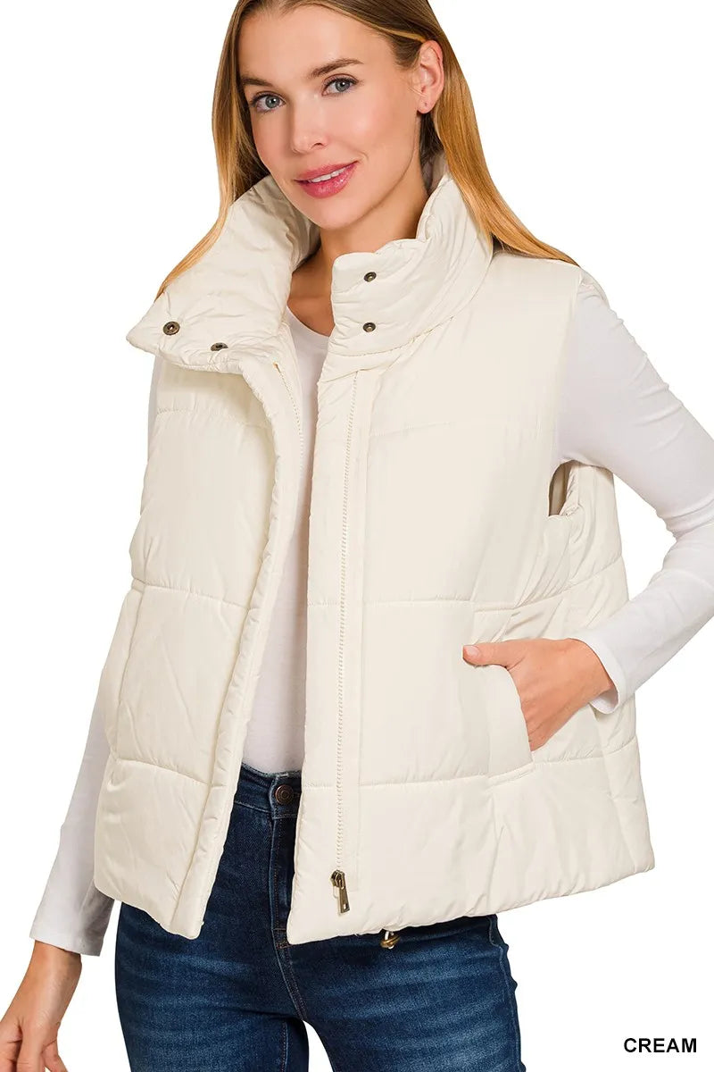Zenana High Neck Zip-Up Vest Coat by Trendsi
