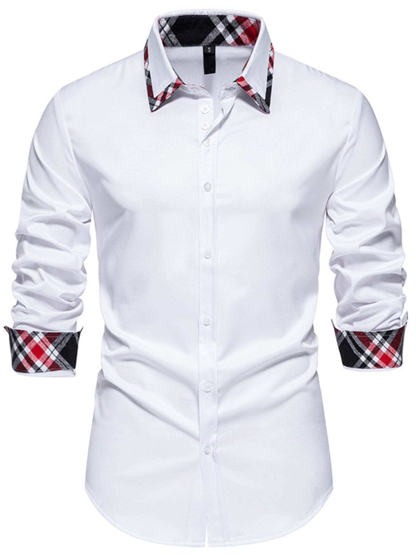 Men's Slim Fit Long Sleeve Plaid Trim Shirt by Trendsi