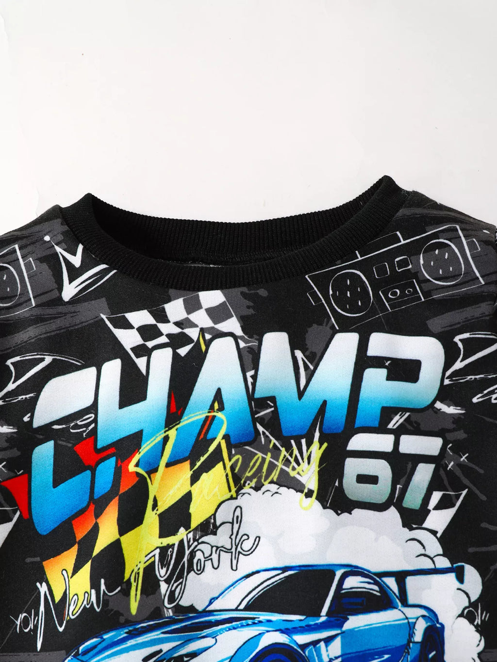 Children's Racing Car Print Long Sleeve Sweatshirt and Pants Set by Trendsi