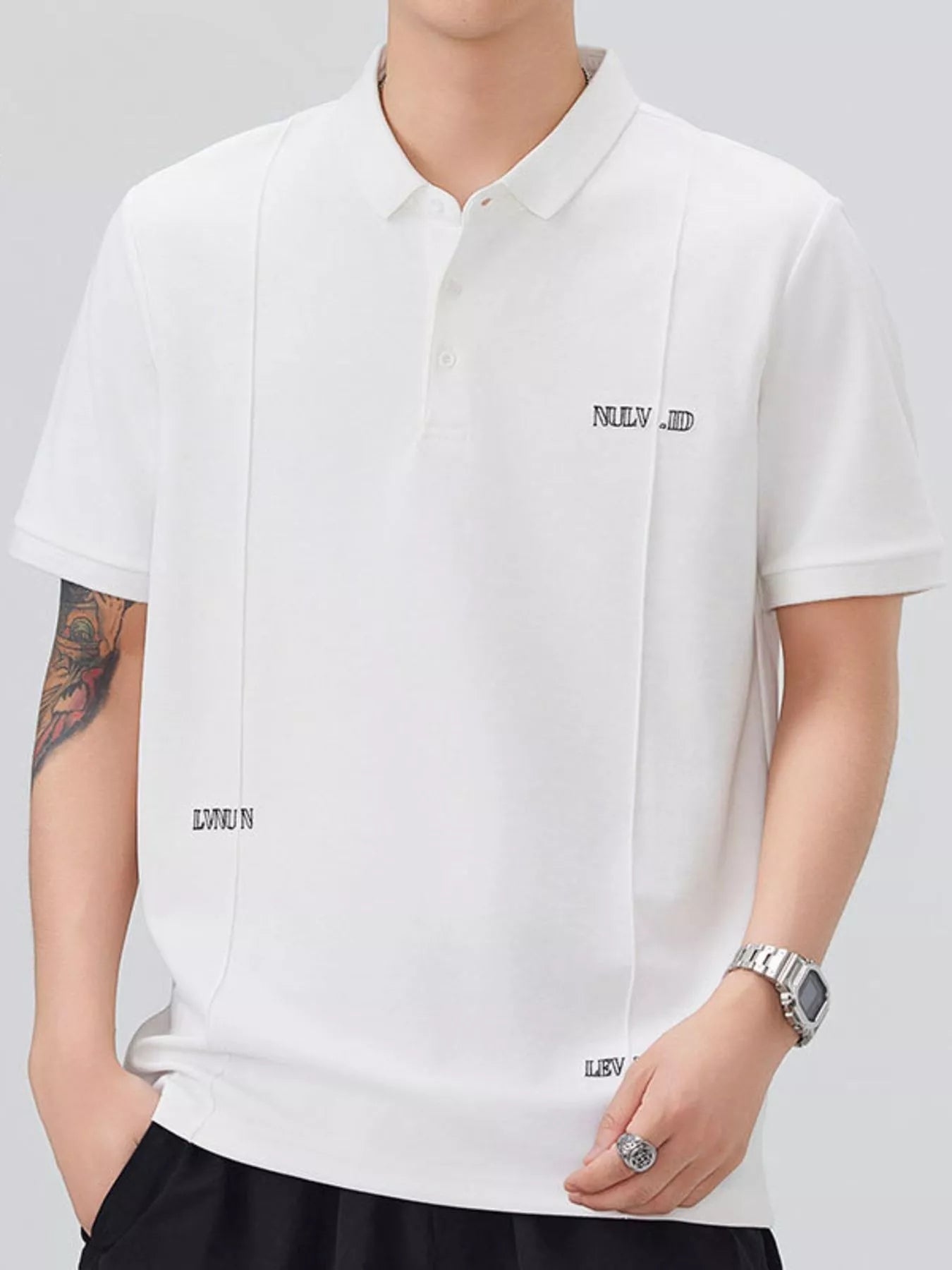 Men's Plus Size Button Detail Short Sleeve Polo by Trendsi