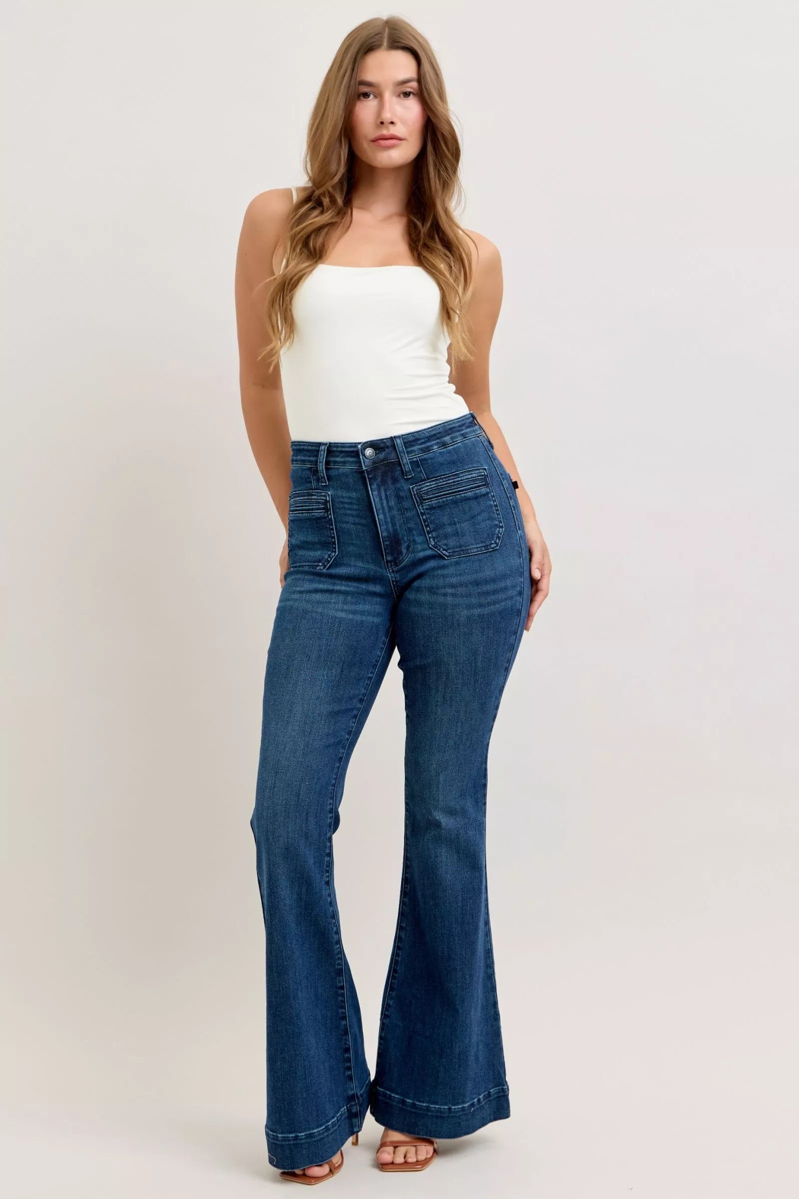 Judy Blue High-Waisted Flare Jeans with Front Pockets by Trendsi