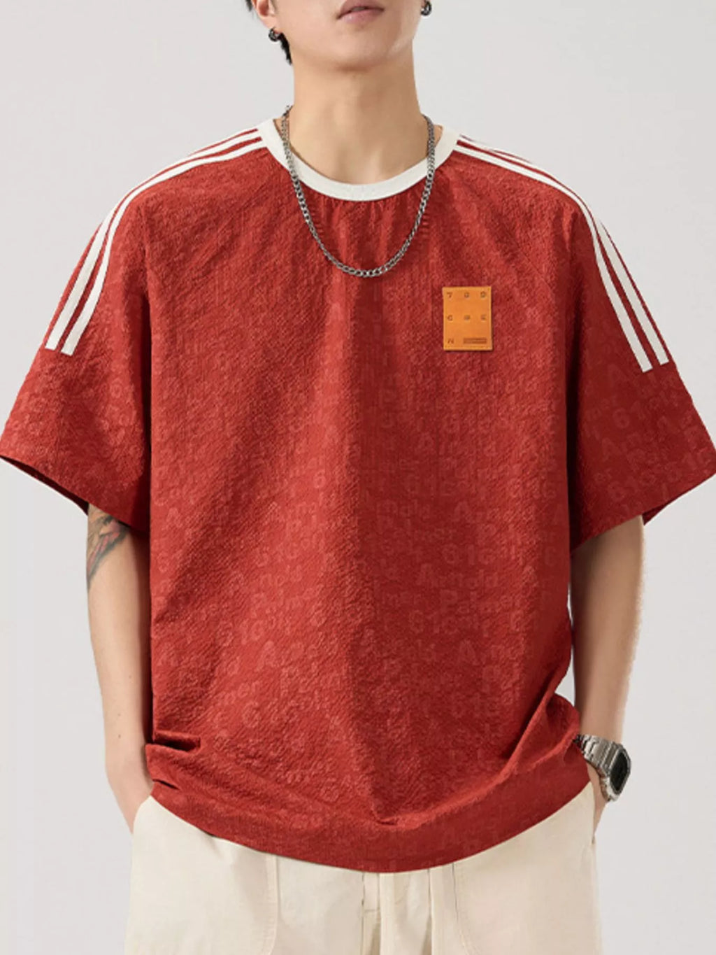 Men's Full Size Striped Shoulder Relaxed Fit T-Shirt Plus Size by Trendsi