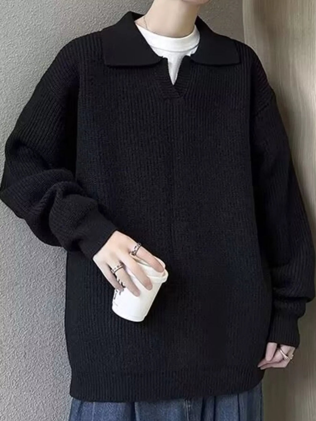 Men's Casual Knitted Polo Collar Pullover by Trendsi