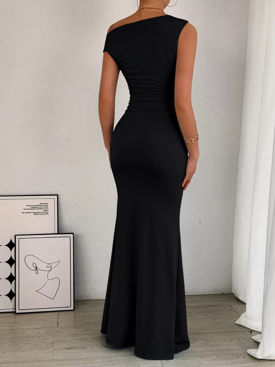 One-Shoulder Ruched Bodycon Maxi Dress by Trendsi
